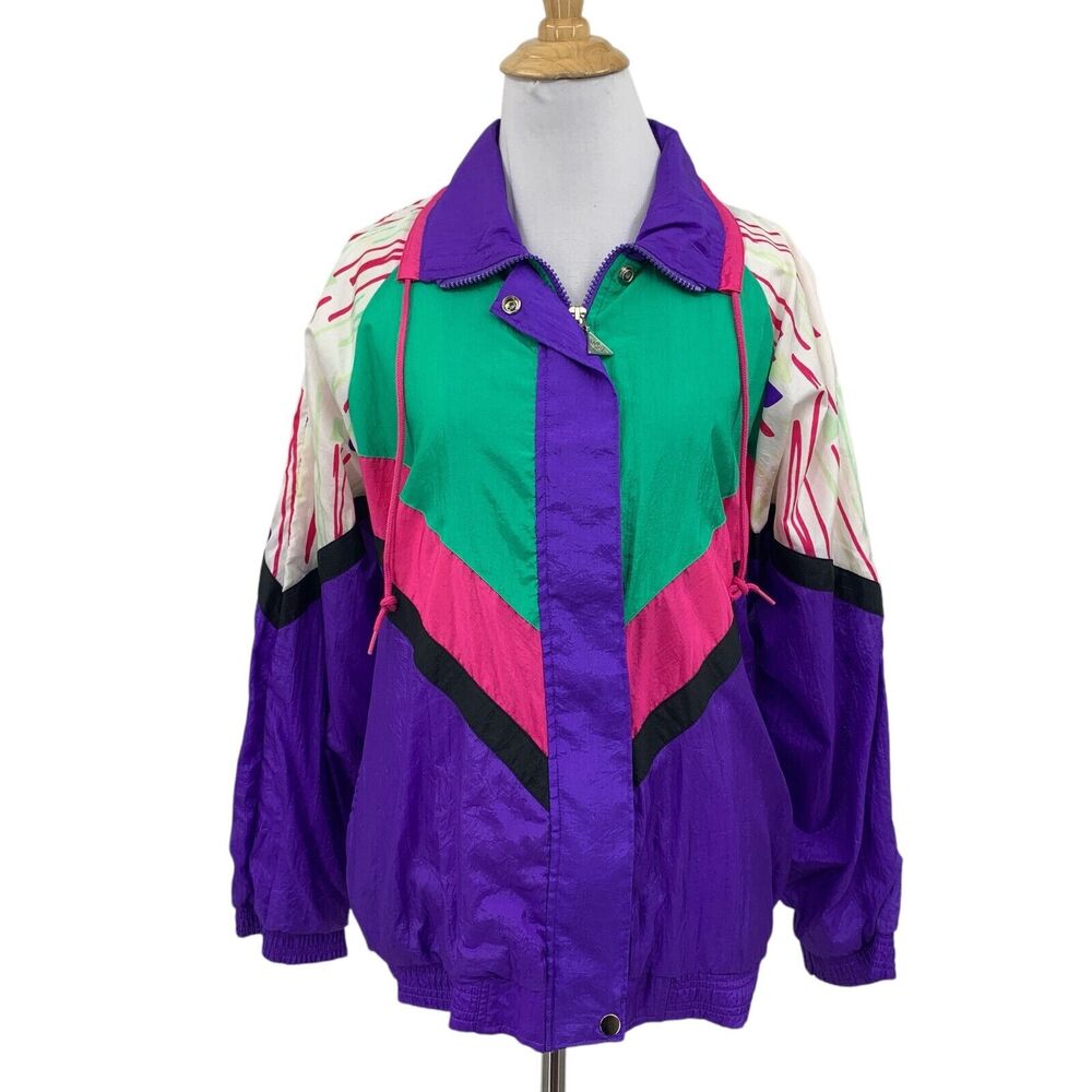 Vintage Casual Isle Jacket Womens M Medium Multi Colorblock Windbreaker Retro